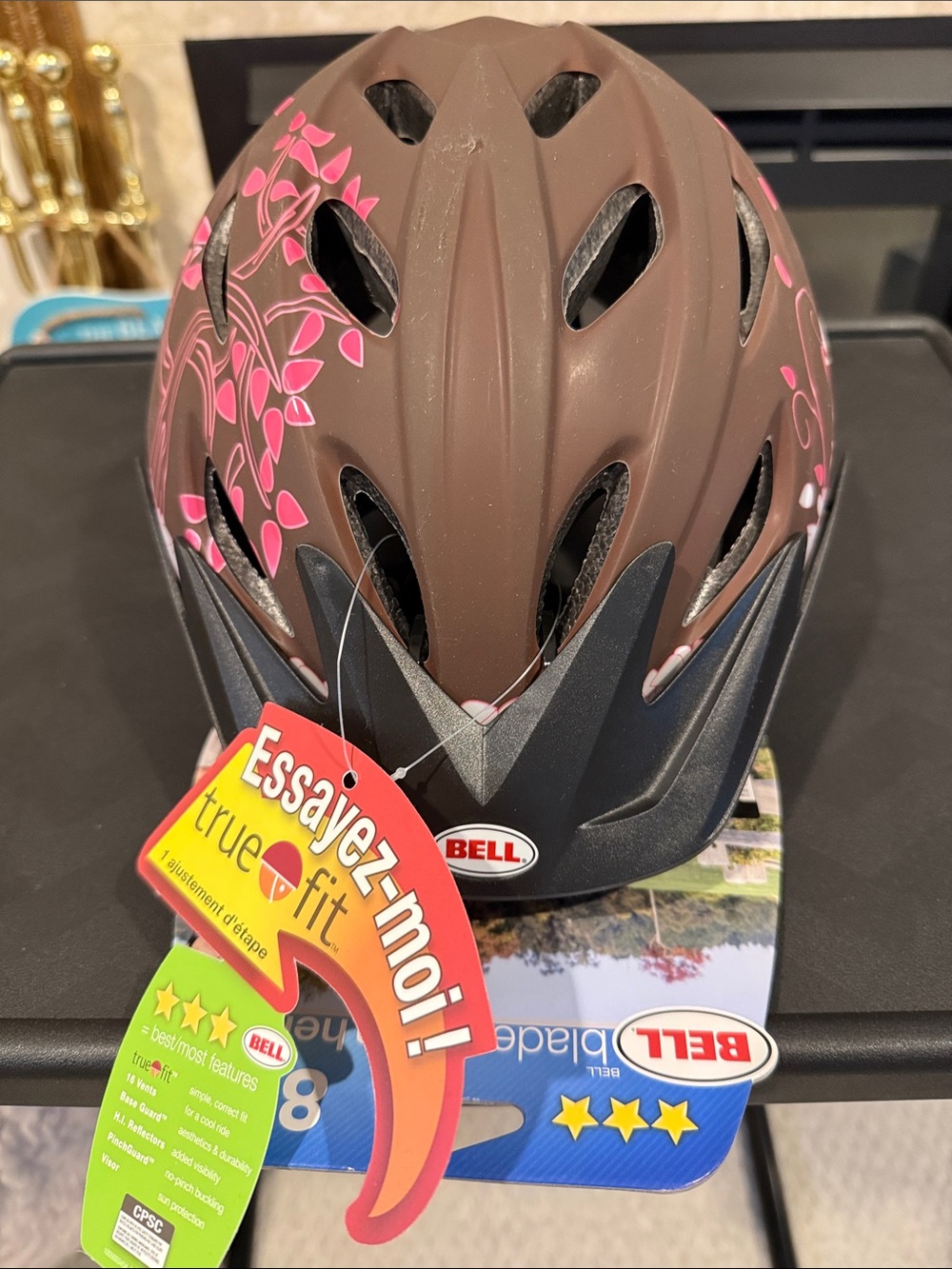 NWT Kids Brown Helmet with Pink Floral Design - Protective Bike Helmet